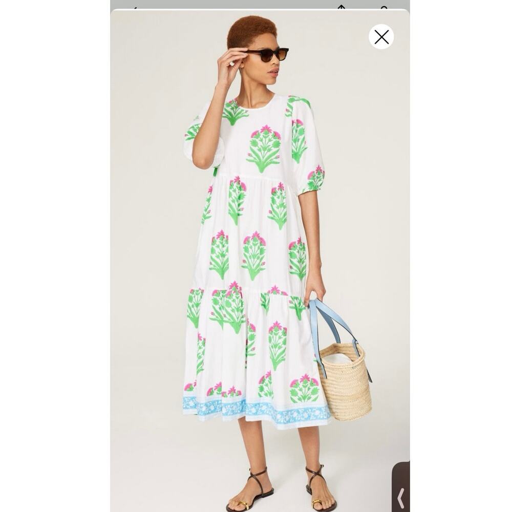 SZ BLOCKPRINTS White Floral Tropical Gaia Shift Vacay Dress size Extra Small